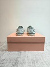 MIUMIU 26S LOW TOP SNEAKERS IN LIGHT BLUE CANVAS CRYSTAL-EMBELLISHED