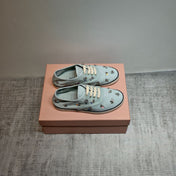 MIUMIU 26S LOW TOP SNEAKERS IN LIGHT BLUE CANVAS CRYSTAL-EMBELLISHED