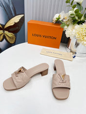 LV 26S MARE HIGH-HEELED MULE SANDALS IN DARK BEIGE CALFSKIN