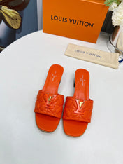 LV 26S MARE HIGH-HEELED MULE SANDALS IN ORANGE CALFSKIN