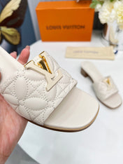 LV 26S MARE HIGH-HEELED MULE SANDALS IN IVORY BEIGE CALFSKIN