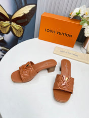 LV 26S MARE HIGH-HEELED MULE SANDALS IN BROWN CALFSKIN