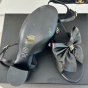 Double CC Big Bow High Sandal Sheepskin Black