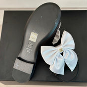 Double CC big bow flat sandals Sheepskin White Black