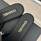 Double CC big bow flat sandals Sheepskin Black