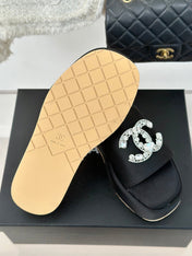 SLIPPERS THICK SOLE IN BLACK SATIN