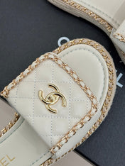 FLAT CHAIN HEART SLIPPER IN WHITE LAMBSKIN
