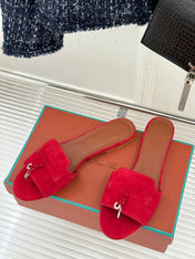 FLAT SANDALS IN RED SUEDE AND LAMBSKIN