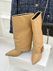 BALMAIN 25S ANTHEM BOOTS IN LIGHT CARAMEL CALFSKIN