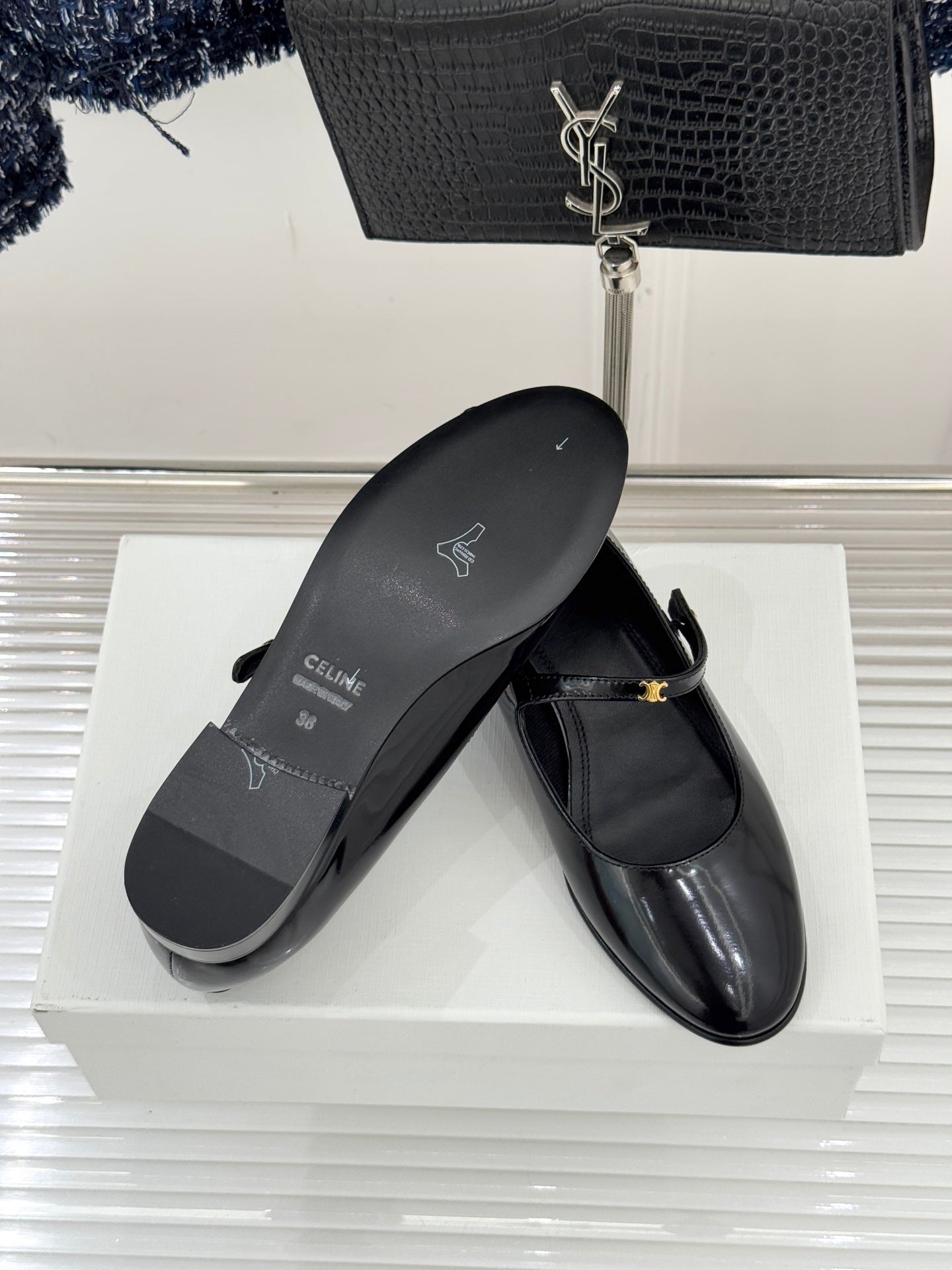 CELINE 26S MARY JANE SHOES IN BLACK LAMBSKIN