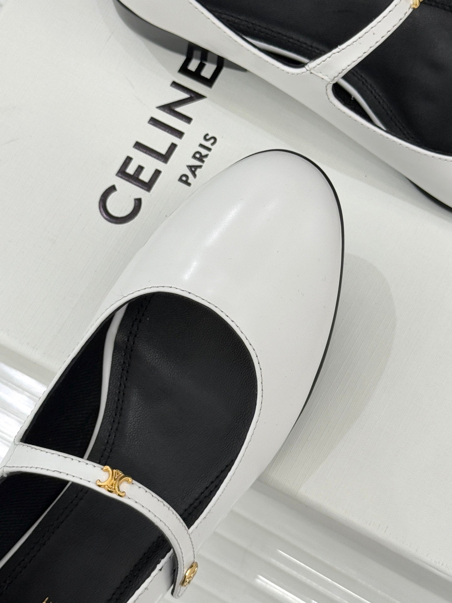 CELINE 26S MARY JANE SHOES IN WHITE LAMBSKIN
