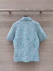 Gucci Knitted Polo Short-sleeved Top Blue Wool