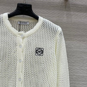 Loewe 25 Mesh Hollow Knitted Cardigan Ivory Wool