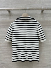 Loewe 25 Striped Knitted Polo Short-sleeved Top White Tencel