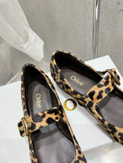 CHLOÉ 26S MARY JANE FLATS IN LEOPARD PRINT PONY HAIR