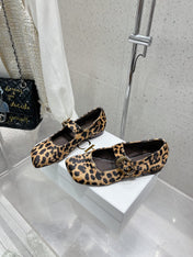 CHLOÉ 26S MARY JANE FLATS IN LEOPARD PRINT PONY HAIR
