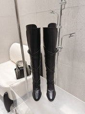 YSL 26S JANIS KNEE-HIGH BOOTS 90 MM IN BLACK SUEDE