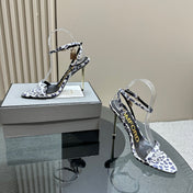 PADLOCK POINTY SANDAL 10 CM IN WHITE MIX ROYAL PURPLE CALFSKIN