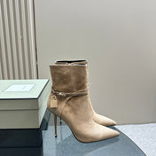 PADLOCK 10 CM ANKLE BOOTS IN TAN BROWN SUEDE