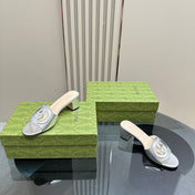 MID-HEEL 5 CM MULE IN SILVER CALFSKIN