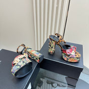BIANCA PLATFORM SANDALS IN FLOWER PATTERN CANVAS