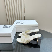 BURBERRY 26S HIGH-HEELED SANDALS 70 MM IN CREAM WHITE CALFSKIN AND SUEDE
