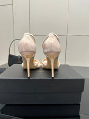 BALMAIN 25S LIPS SANDALS 10 IN BLUSH BEIGE SUEDE