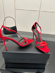 BALMAIN 25S LIPS SANDALS 10 IN CRIMSON RED SATIN