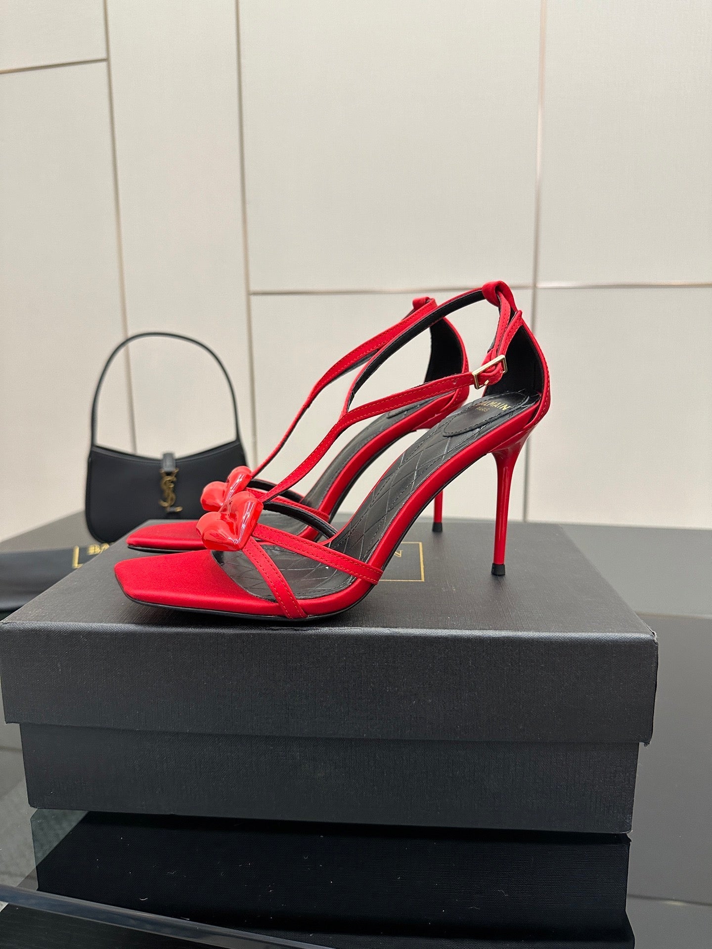 BALMAIN 25S LIPS SANDALS 10 IN CRIMSON RED SATIN