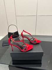 BALMAIN 25S LIPS SANDALS 10 IN CRIMSON RED SATIN