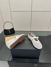 ALAIA MARY JANE FLAT 25S IN WHITE WOVEN MESH
