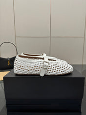 ALAIA MARY JANE FLAT 25S IN WHITE WOVEN MESH