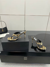 ALAIA HEELED THONG 25S IN LEOPARD PONY HAIR LEATHER