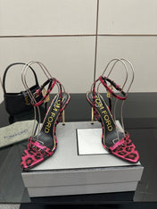 TOM FORD 26S HEELED SANDALS 100 MM IN LEOPARD PRINT CALFSKIN STYLE 5