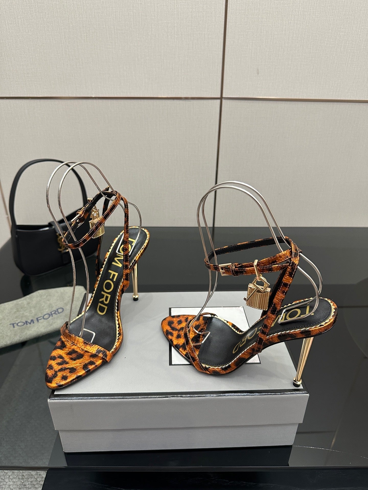 TOM FORD 26S HEELED SANDALS 100 MM IN LEOPARD PRINT CALFSKIN STYLE 4