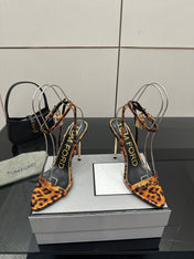 TOM FORD 26S HEELED SANDALS 100 MM IN LEOPARD PRINT CALFSKIN STYLE 4