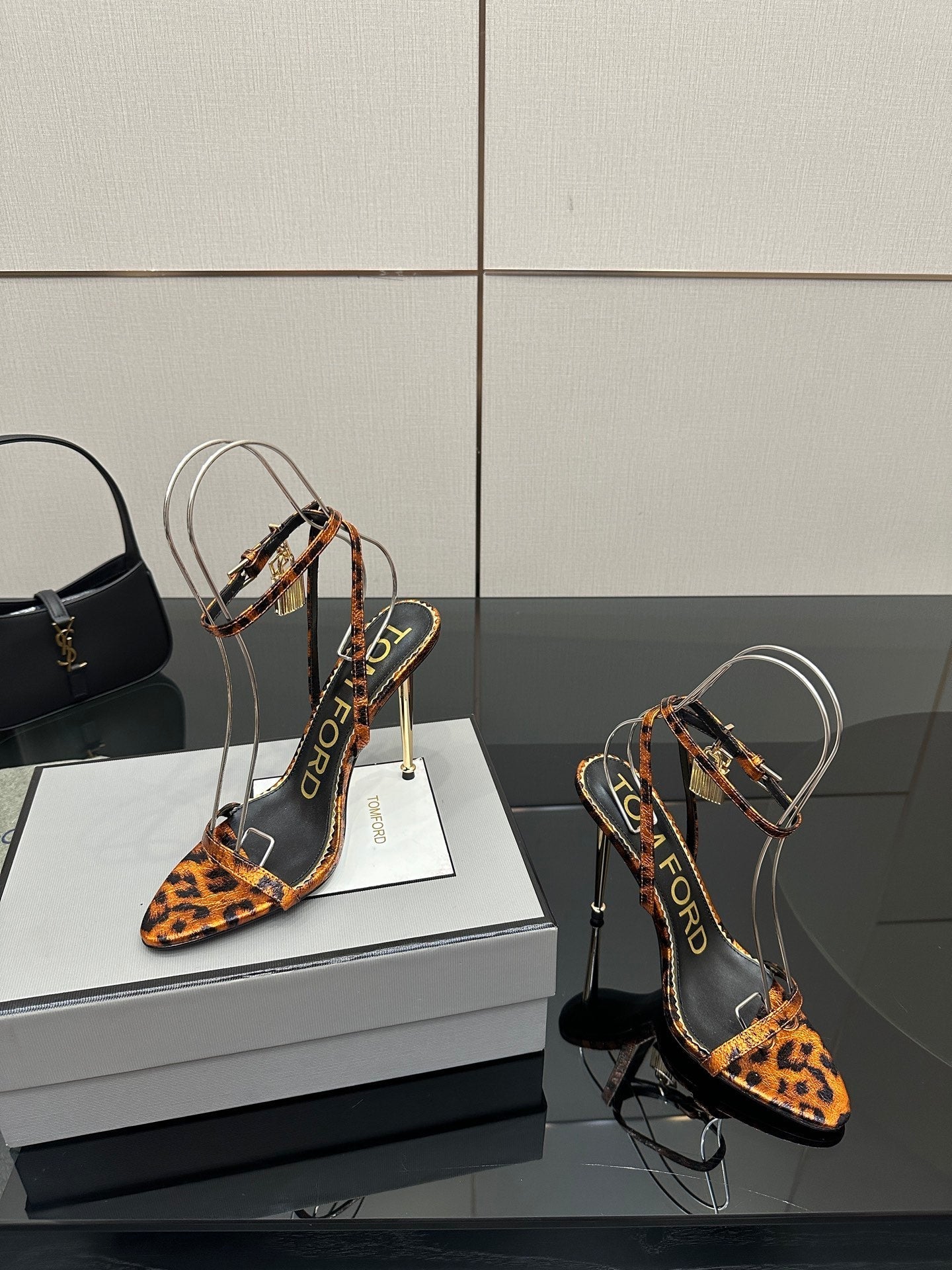 TOM FORD 26S HEELED SANDALS 100 MM IN LEOPARD PRINT CALFSKIN STYLE 4