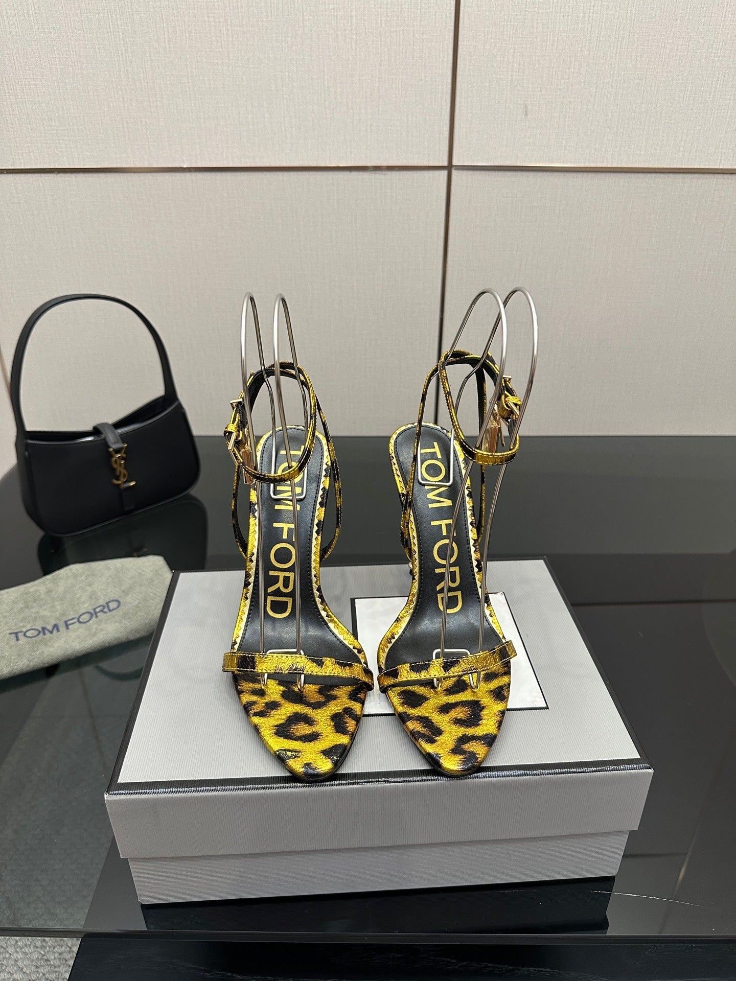 TOM FORD 26S HEELED SANDALS 100 MM IN LEOPARD PRINT CALFSKIN STYLE 3