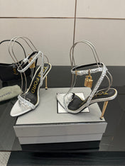 TOM FORD 26S HEELED SANDALS 100 MM IN SILVER CALFSKIN