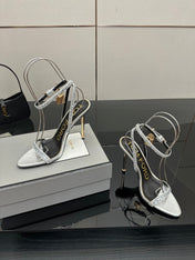 TOM FORD 26S HEELED SANDALS 100 MM IN SILVER CALFSKIN