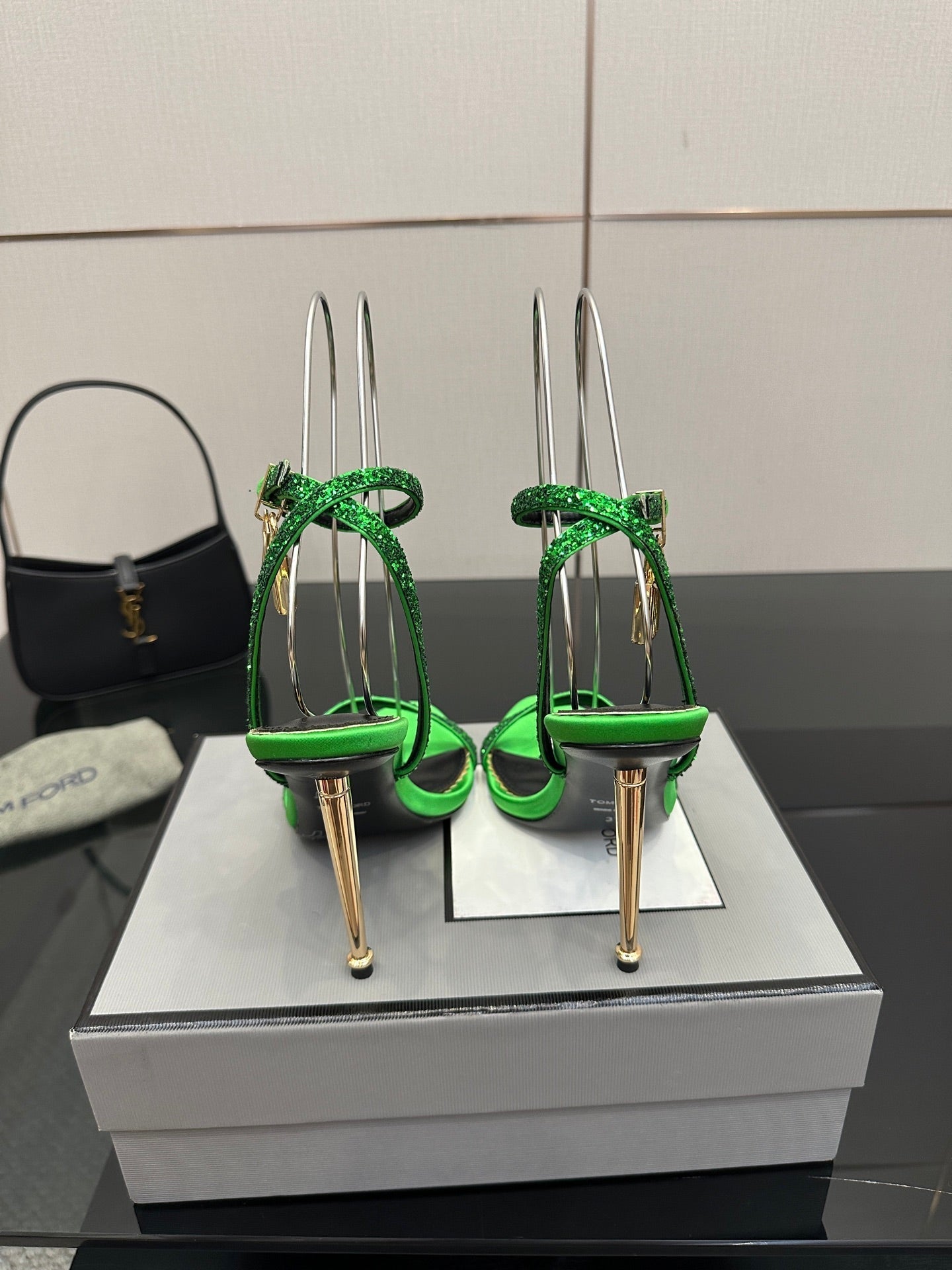 TOM FORD 26S HEELED SANDALS 100 MM IN GREEN CALFSKIN