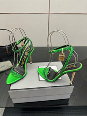 TOM FORD 26S HEELED SANDALS 100 MM IN GREEN CALFSKIN