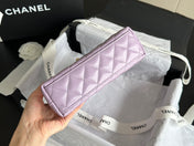 CHANEL VINTAGE KELLY 25S 19 CM IN PURPLE LAMBSKIN WITH GOLD HARDWARE
