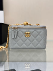 CHANEL 25S MINI VANITY BAG 16 CM IN GREY LAMBSKIN WITH GOLD HARDWARE
