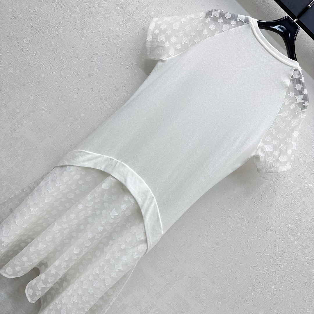 LV WHITE COTTON SHORT-SLEEVE DRESS 263735