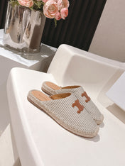 CELINE 25S LES ESPADRILLES MULE IN LIGHT GRAY CANVAS