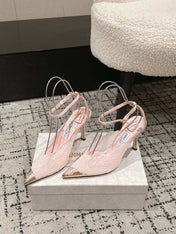 JIMMY CHOO 26S SLINGBACK HEELS 95 MM IN LIGHT PINK LACE