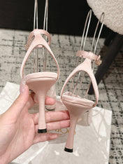 JIMMY CHOO 26S SLINGBACK HEELS 95 MM IN LIGHT PINK LACE