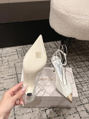 JIMMY CHOO 26S SLINGBACK HEELS 95 MM IN WHITE LACE