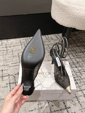 JIMMY CHOO 26S SLINGBACK HEELS 95 MM IN BLACK LACE